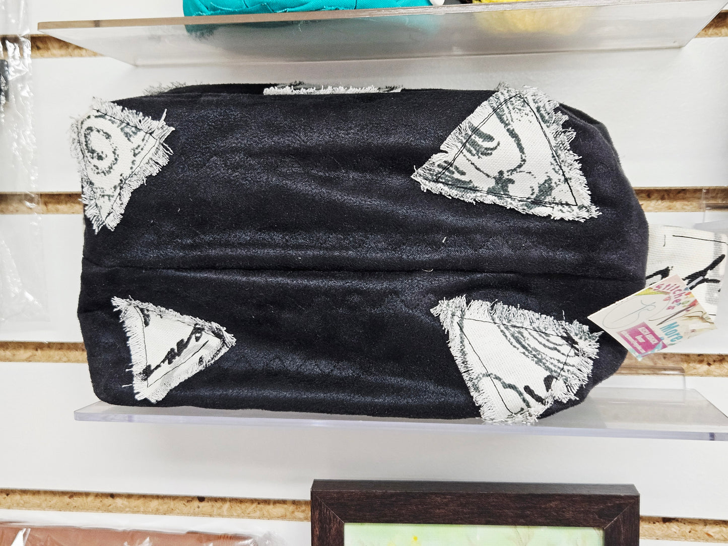 Cosmetic Bag Black w/Fraied Patches