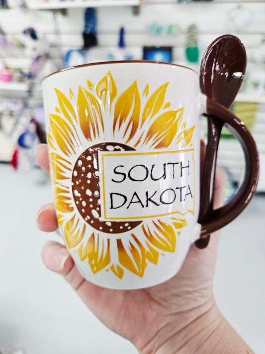 South Dakota Sunflower Cocoa Mug with Spoon