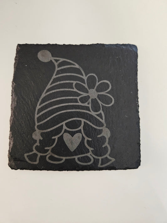 Female Gnome w/Braids Engraved Slate Coaster