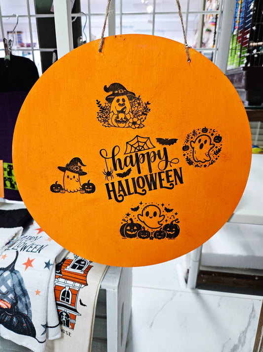 Happy Halloween Round Orange Sign