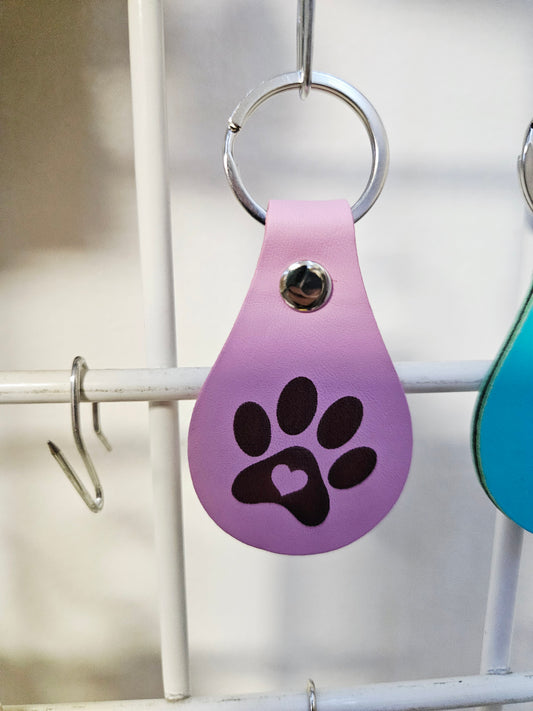 Pink Dog Paw Leather Keychains