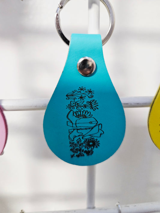 Teal Boots/Flowers Leather Keychains