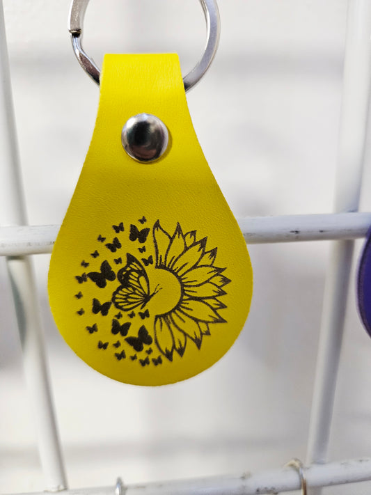 Yellow Sunflower Leather Keychains