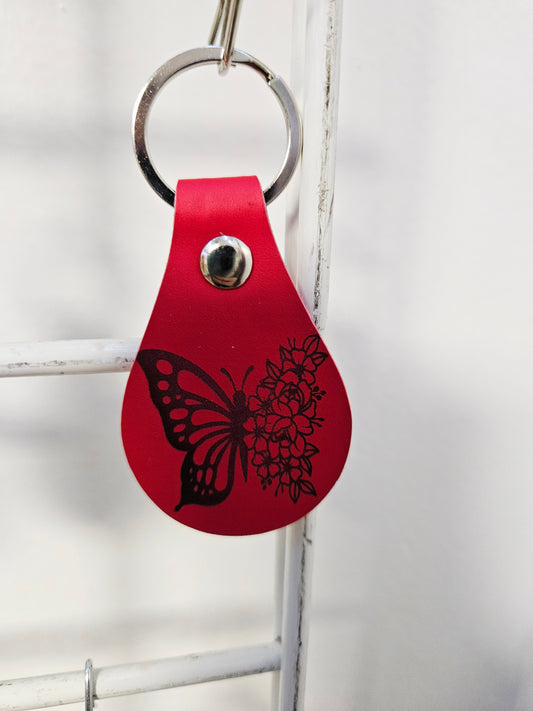 Red Butterfly Leather Keychains