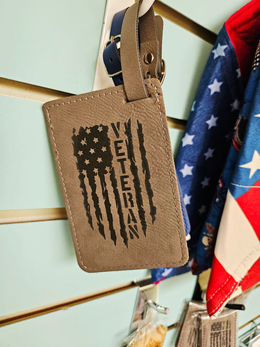 Veteran Flag Grey Luggage Tag