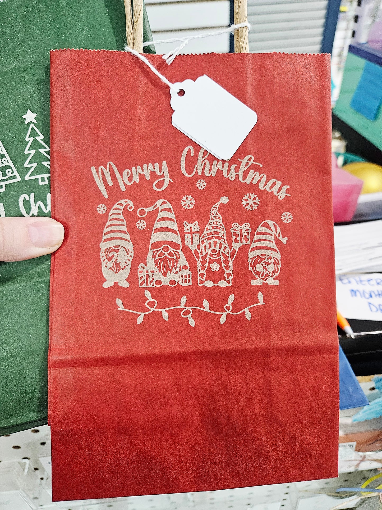 Gift Bag Red Merry Christmas Gnomes Small