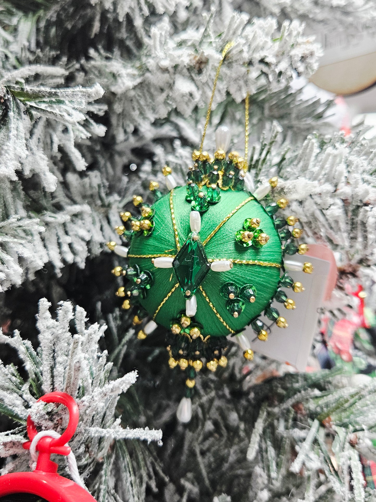 Green Satin Disc Christmas Ornament