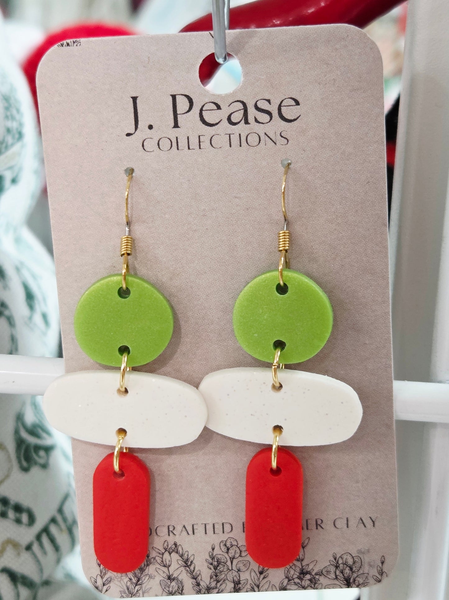 Green/White/Red Different Shape Earrings