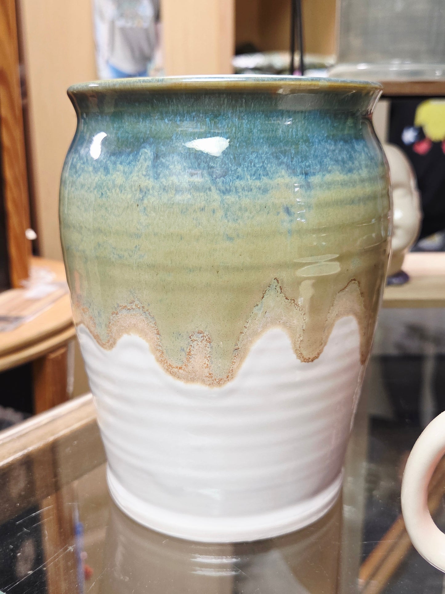 Drip Vase with Blue/Green Over White