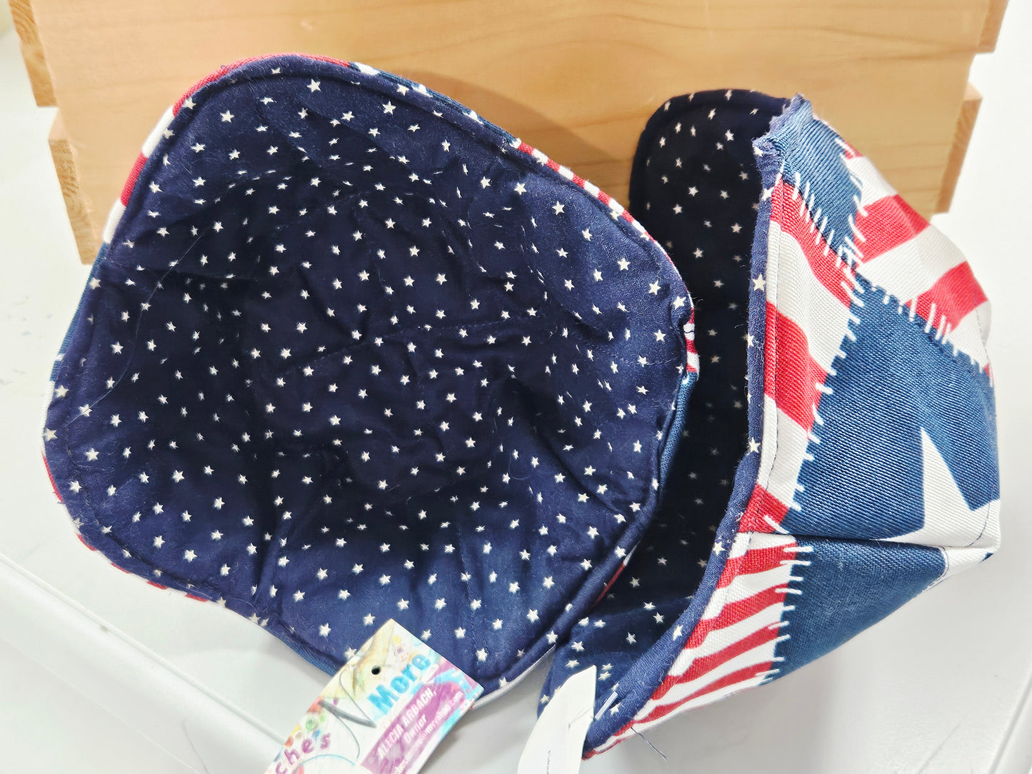 Patriotic Bowl Holder 8" Canvas Blue Stars Inside