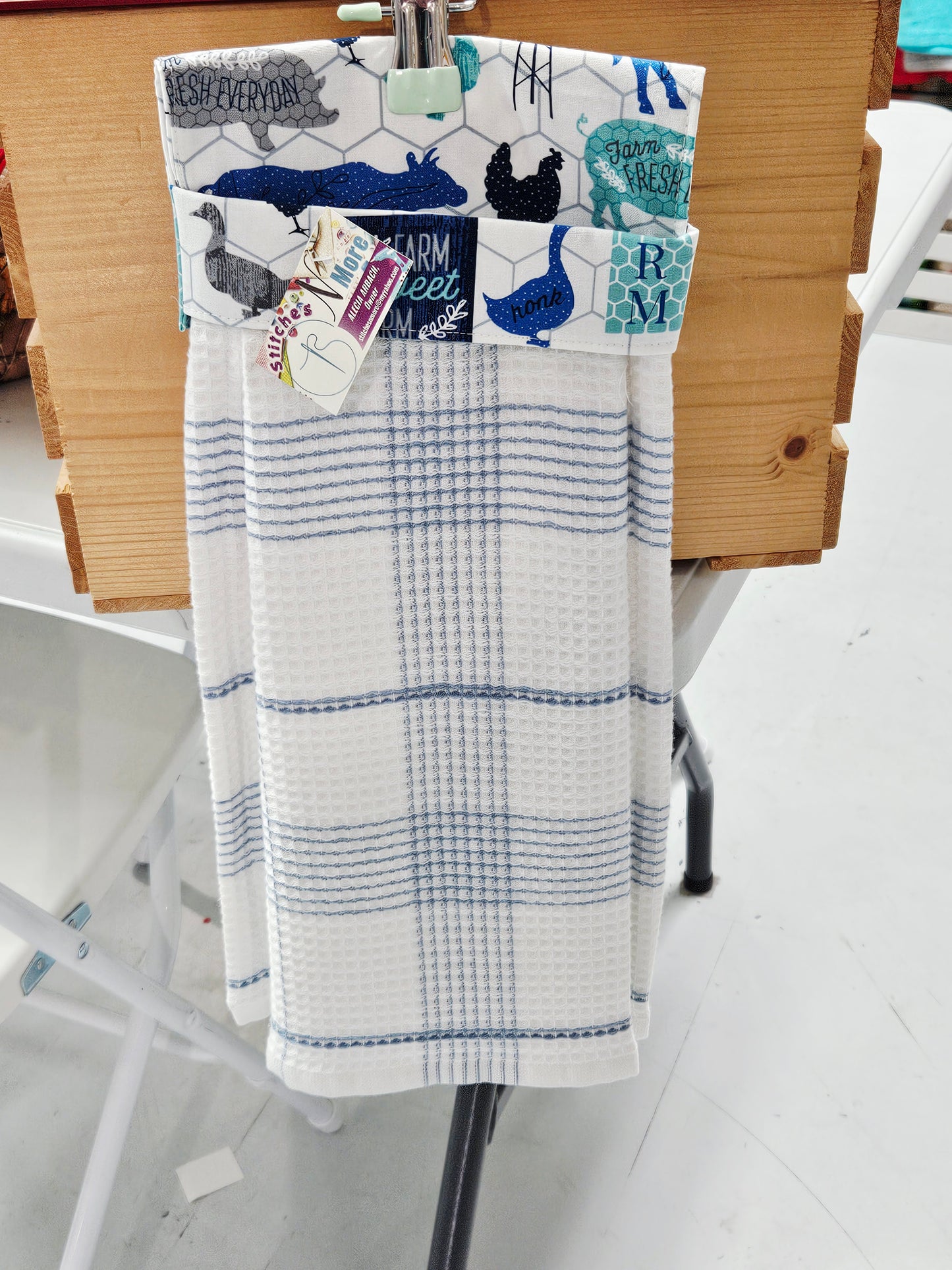 Farm Print Kitchen Towel - Blue Animals