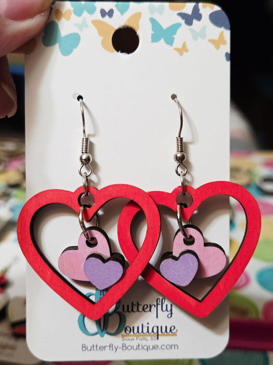 Large Heart w/Dangling Small Hearts Earrings