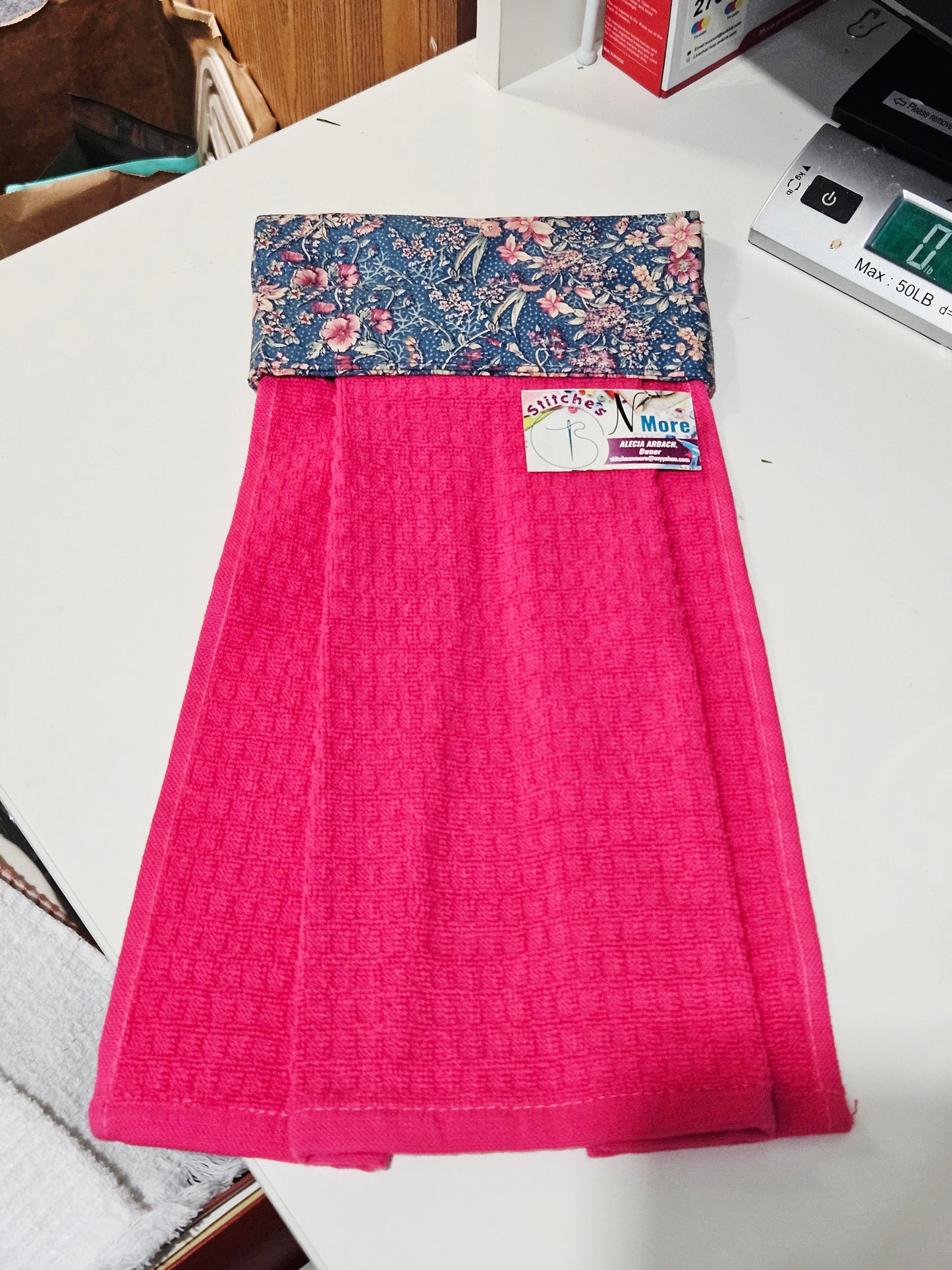 Blue w/Pink Floral Top Pink Towel