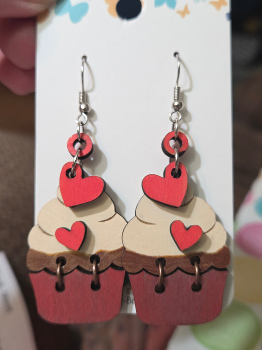 Cupcake & Heart Valentine's Earrings