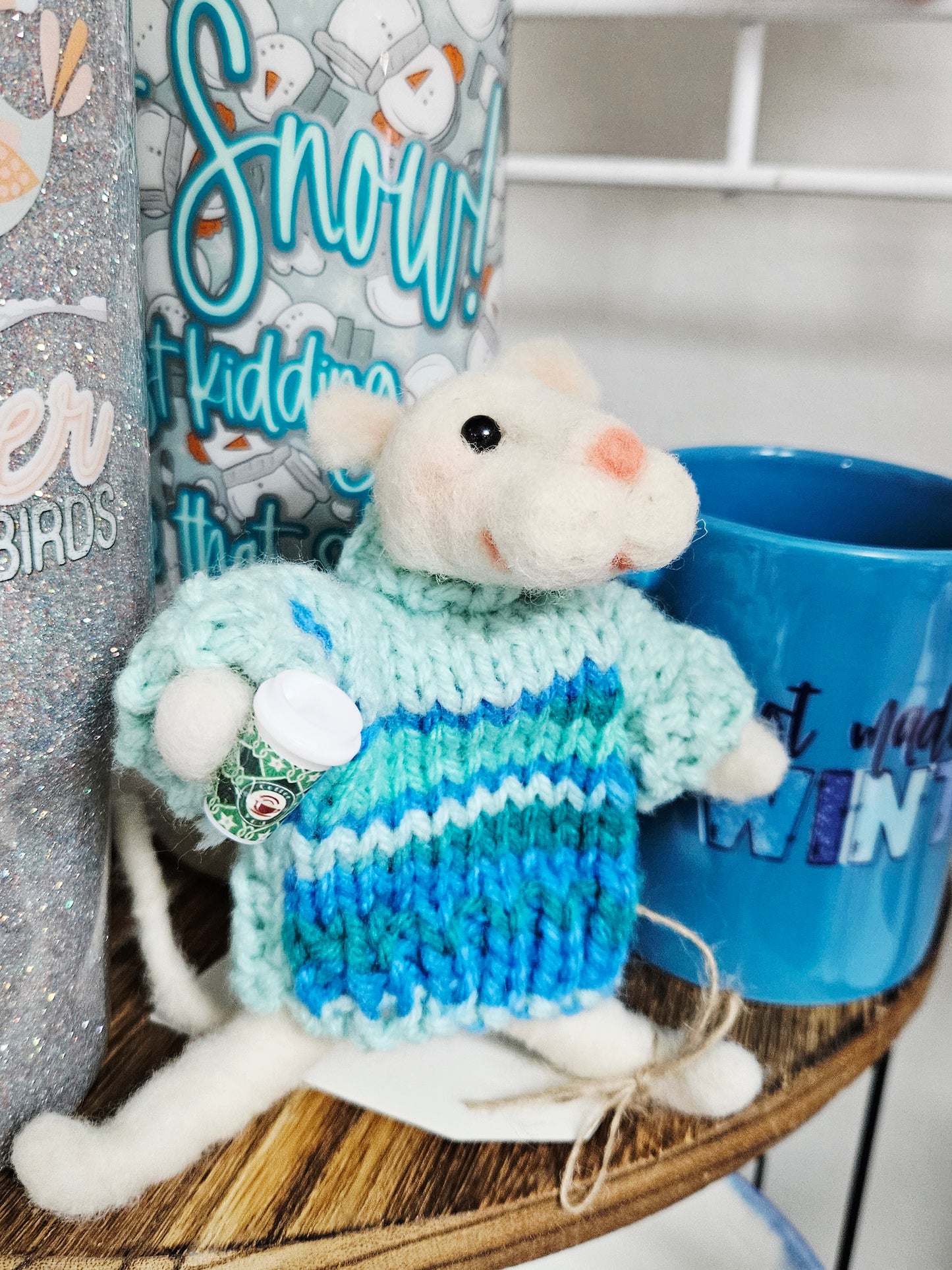 Felted Mouse with Coffee Cup