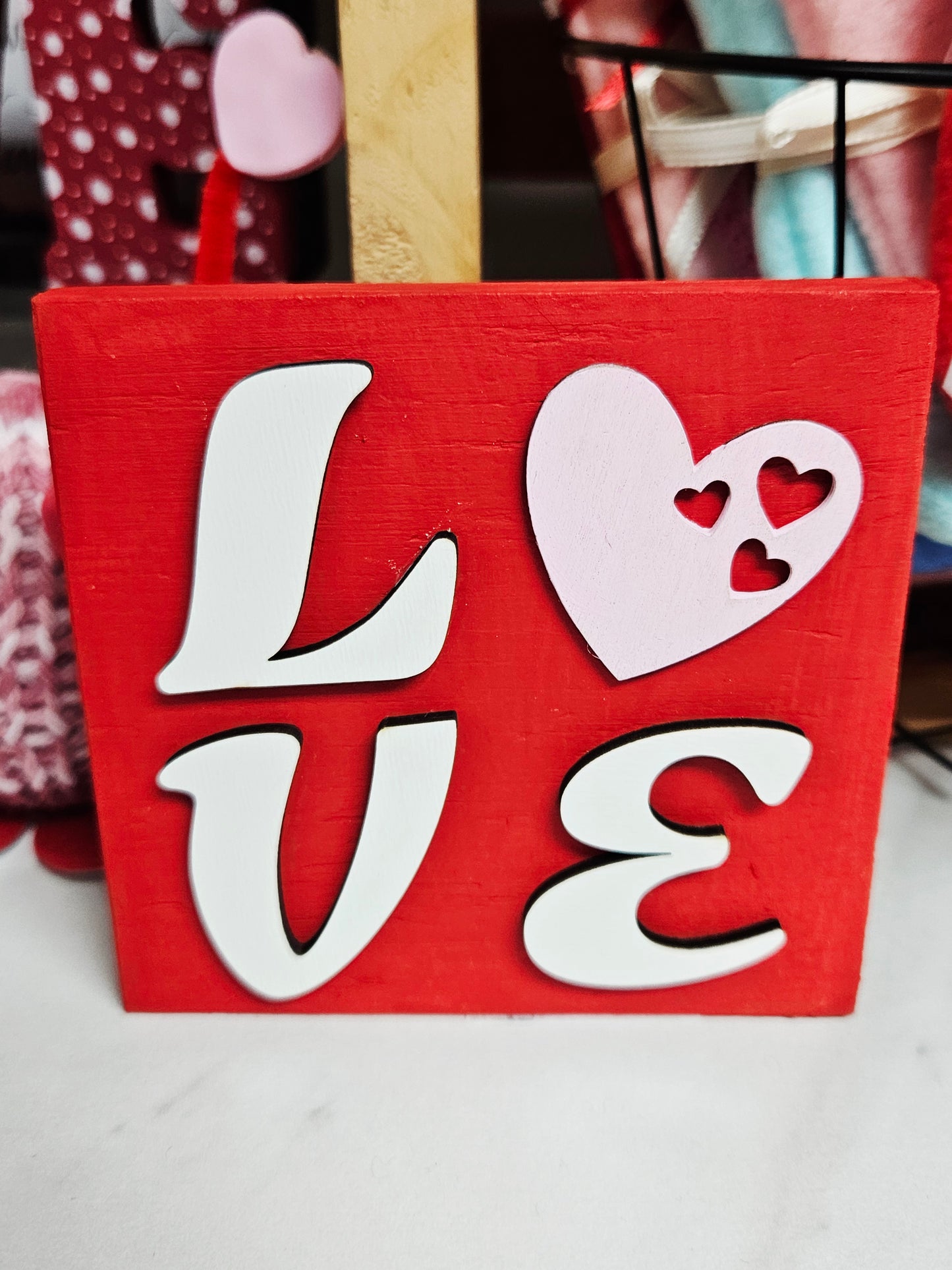Red Love Wood Block w/Heart