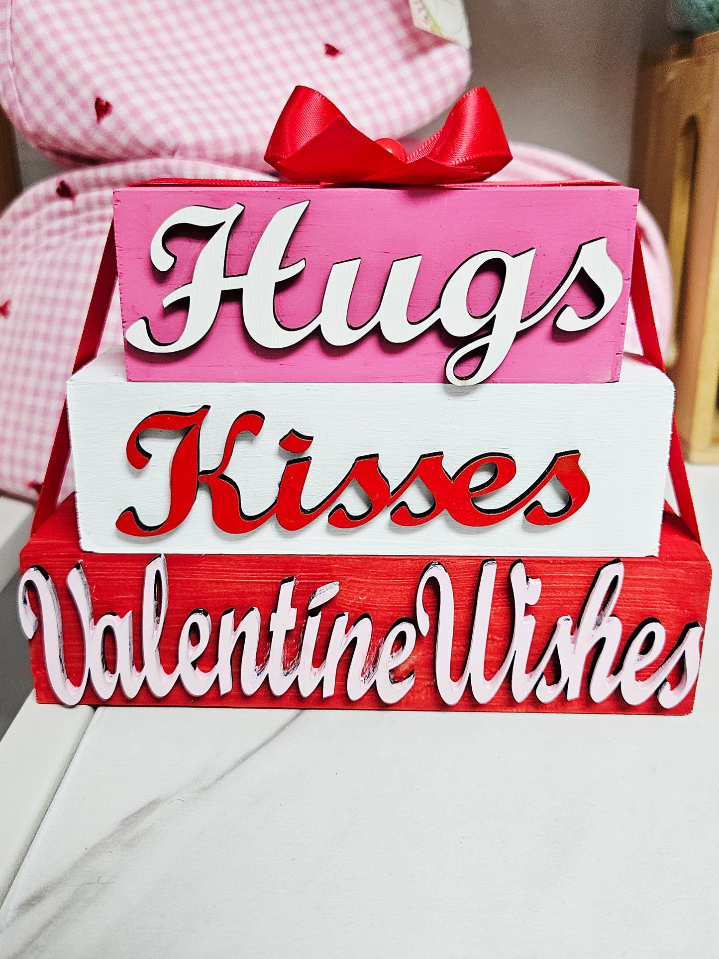 Hugs Kisses Valentine Wood Blocks