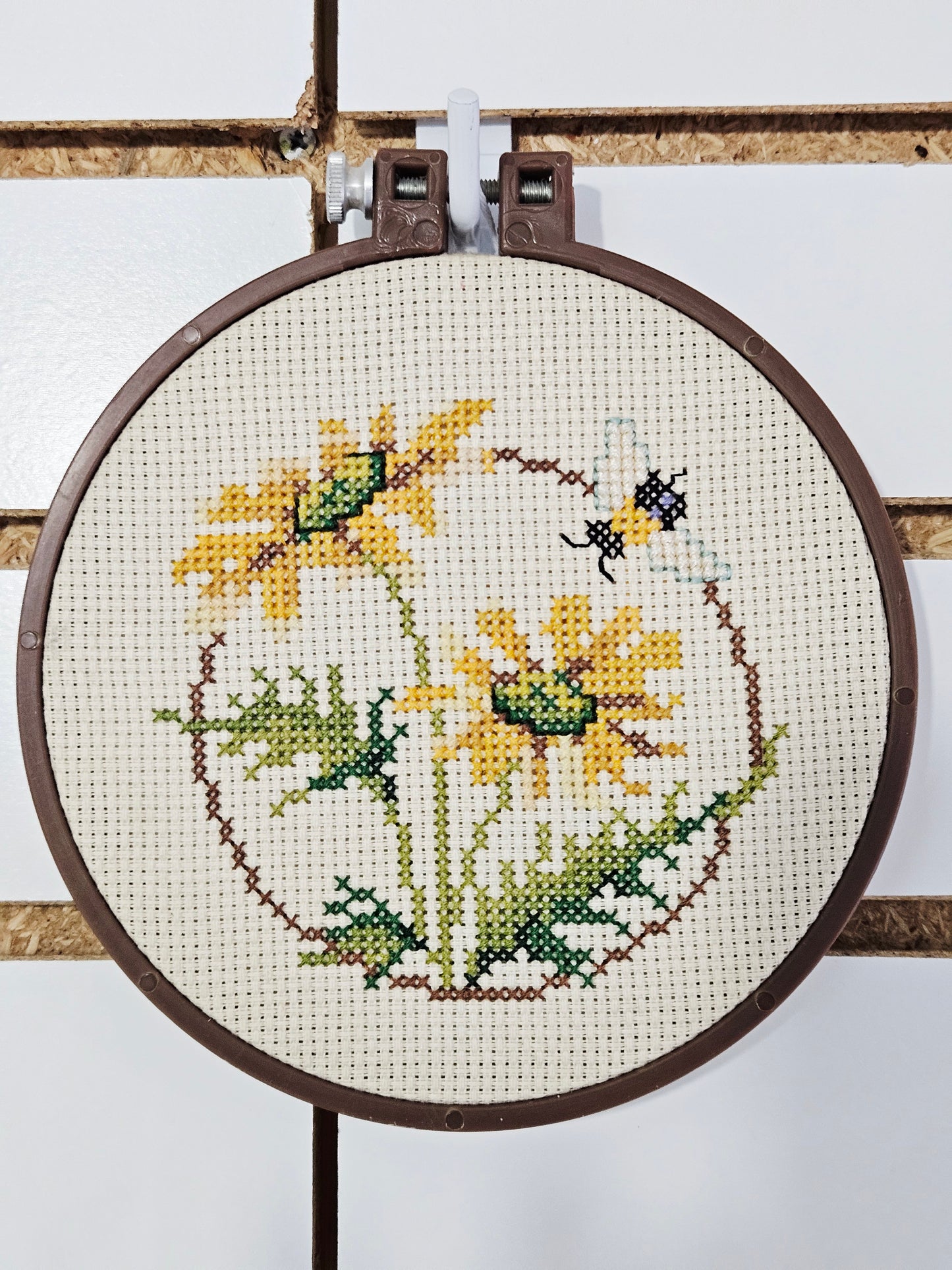 Cross Stitch Flowers with Bee