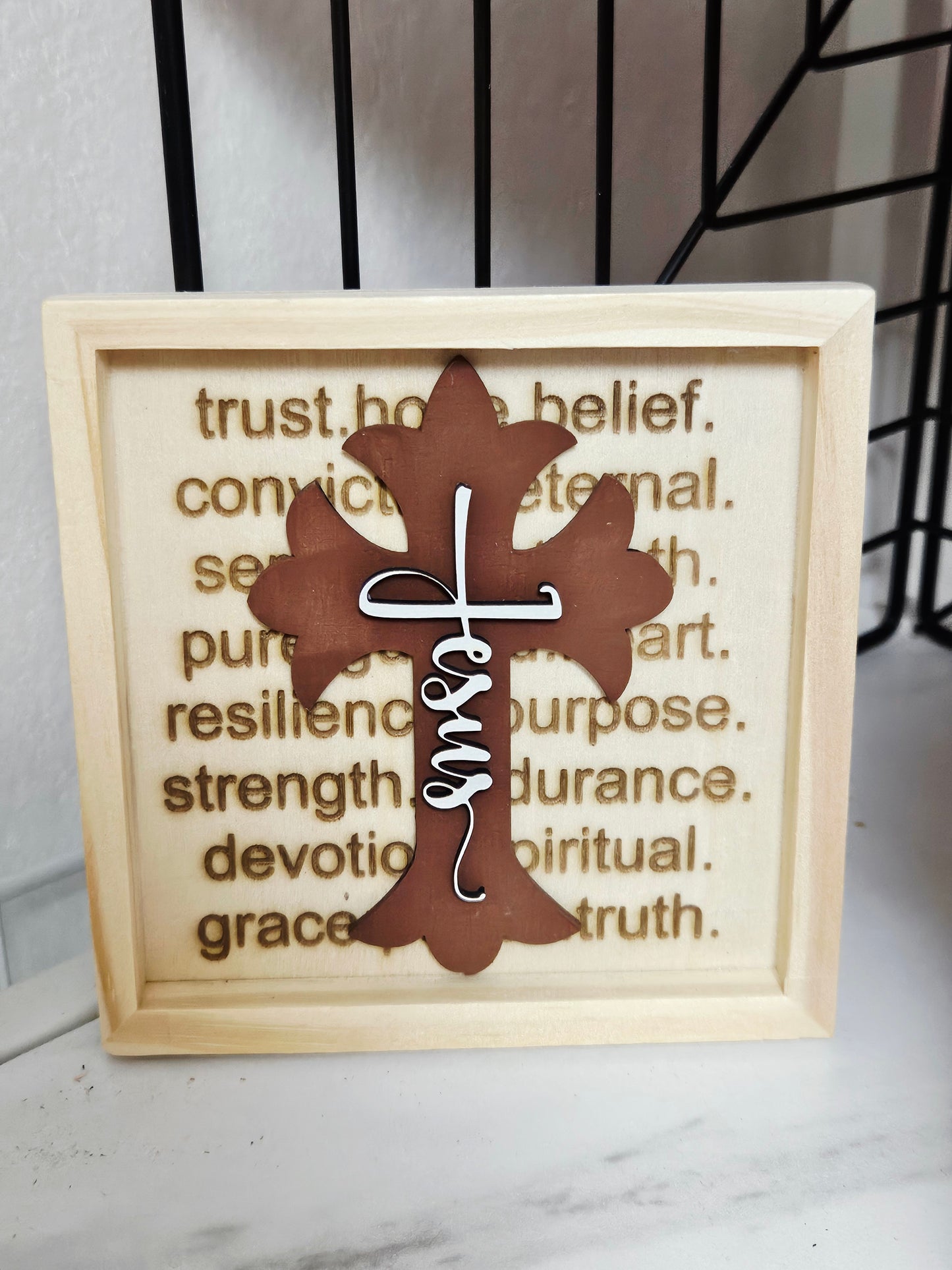 Wood Box w/Brown Jesus Cross