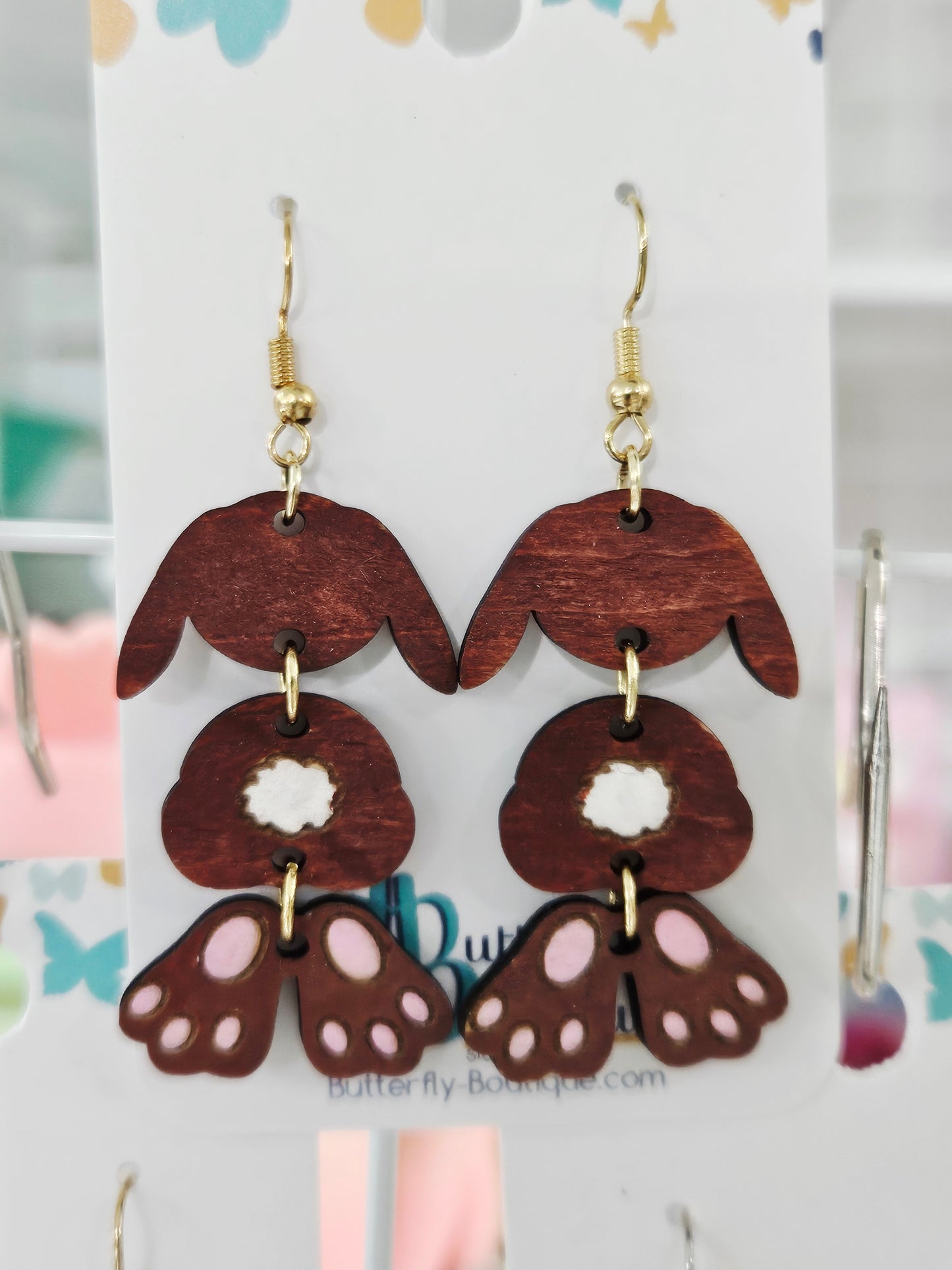 Brown Bunny Butt w/Feet Earrings