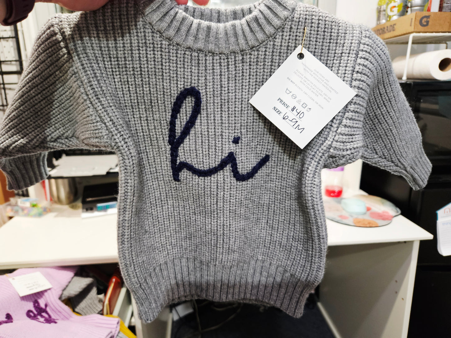 Hi Grey Embroidered Sweater 6-9M