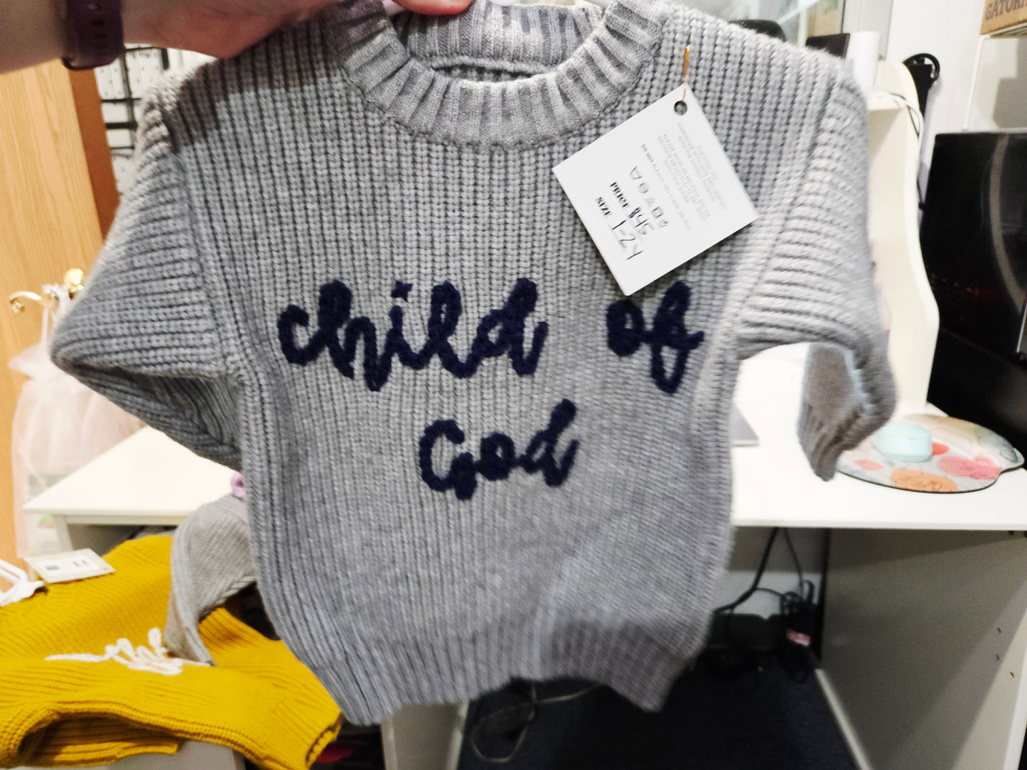 Child of God Grey Embroidered Sweater 1-2Y