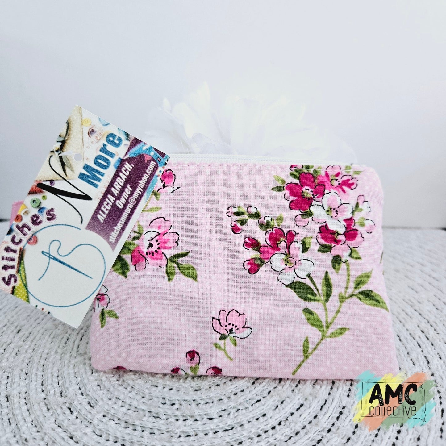 Pink Floral Zipper Pouch