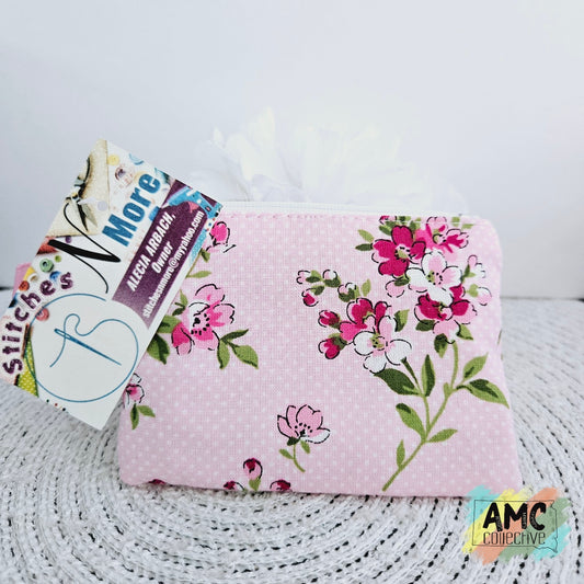 Pink Floral Zipper Pouch