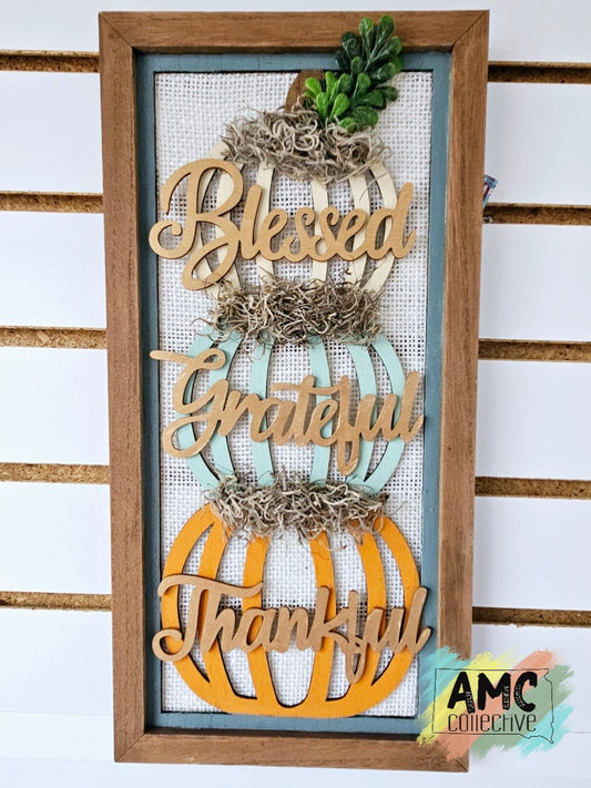 Blessed, Grateful, Thankful Pumpkin Decor