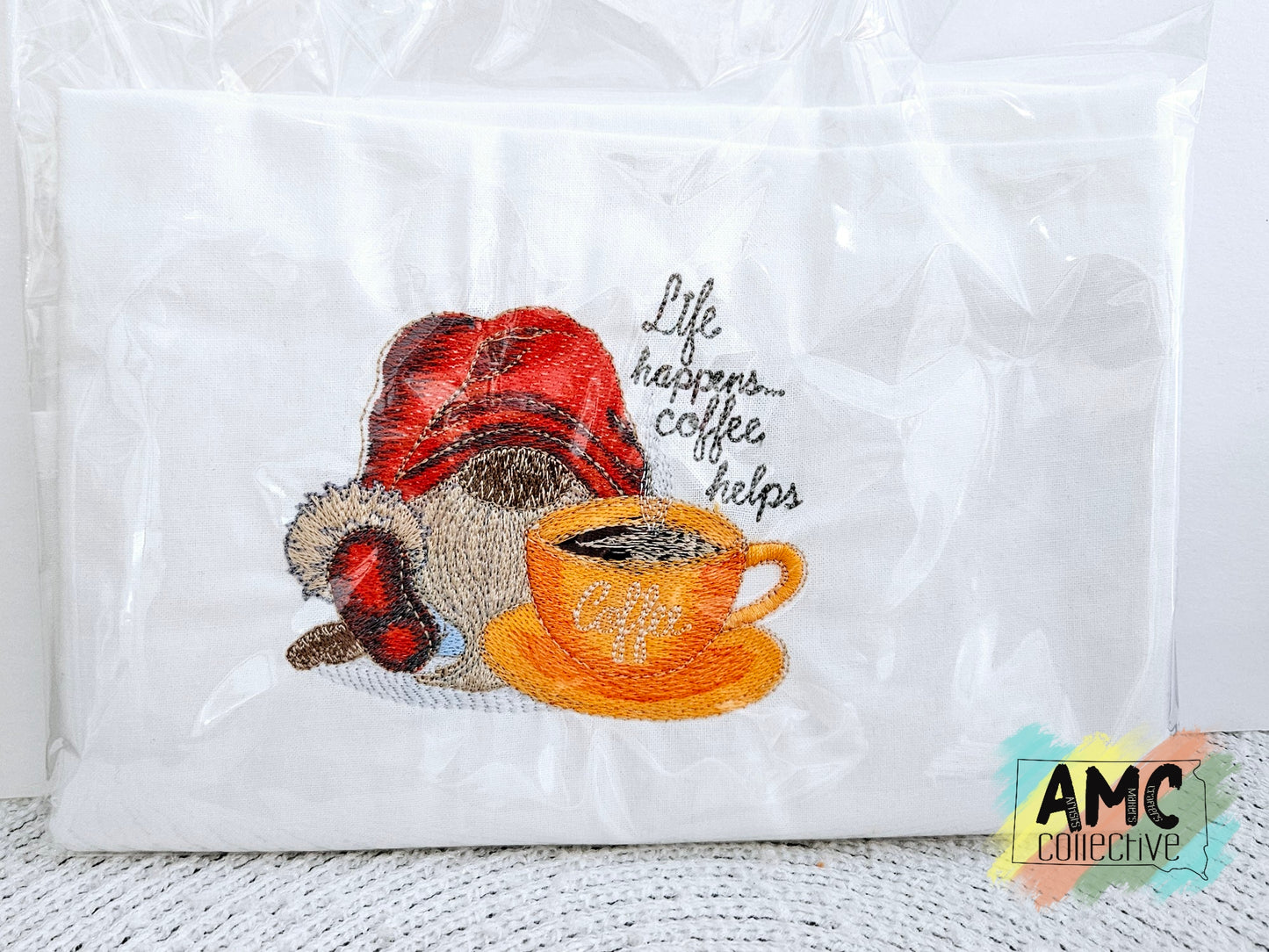 Life Happens Coffee Helps Tea Towel