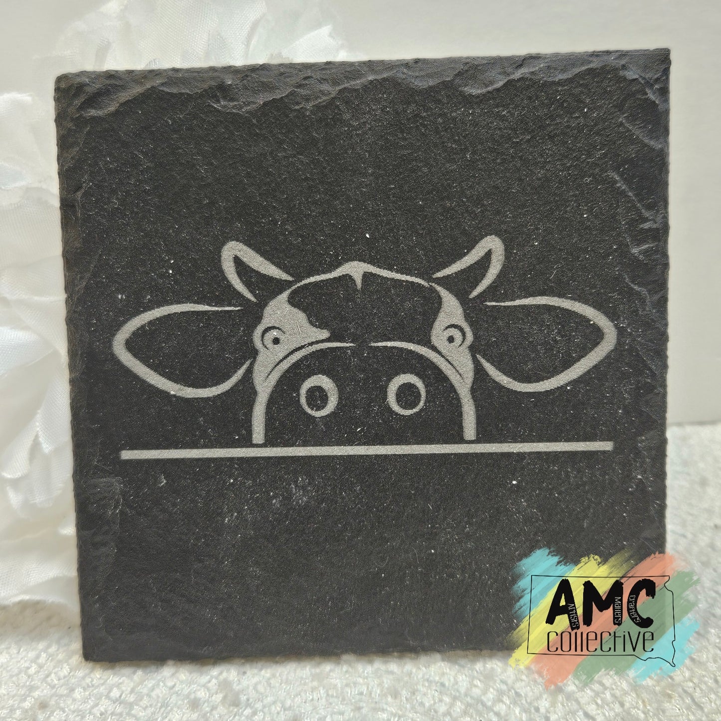 Farm Cow Engraved Slate Coaster