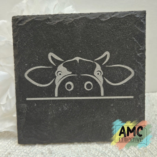 Farm Cow Engraved Slate Coaster