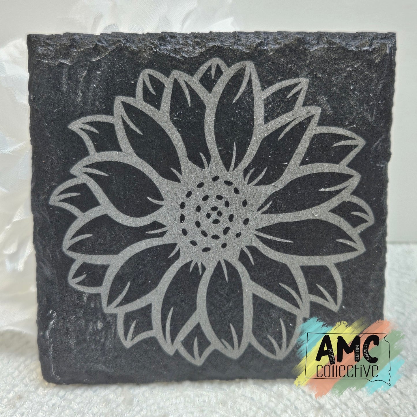Sunflower Engraved Slate Coaster