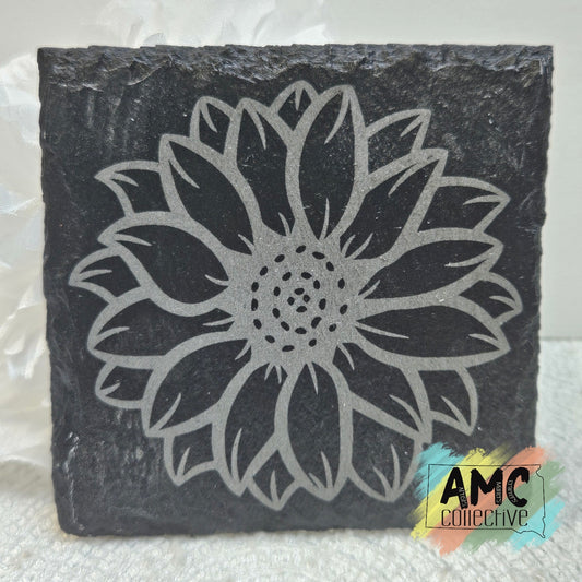 Sunflower Engraved Slate Coaster