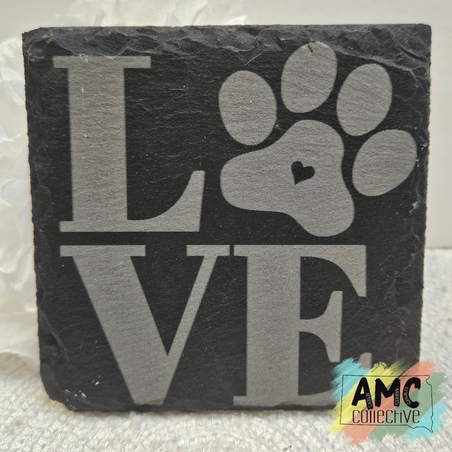 Dog LOVE Engraved Slate Coaster