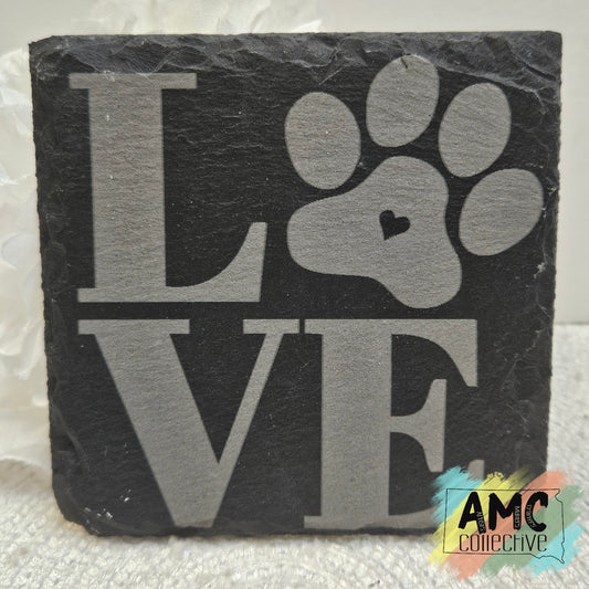 Dog LOVE Engraved Slate Coaster