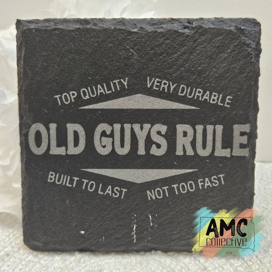 Old Guys Rule Engraved Slate Coasters