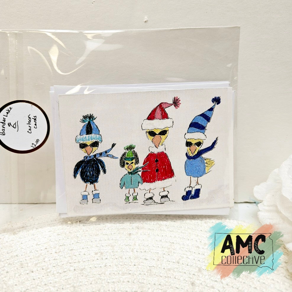 Family Outdoor Winter Hand-Drawn Duck Print Cards