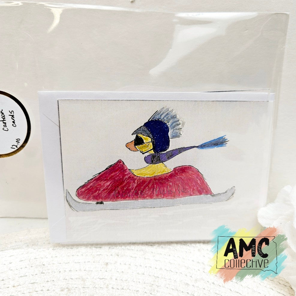 Snowmobile Duck Hand-Drawn Print Cards