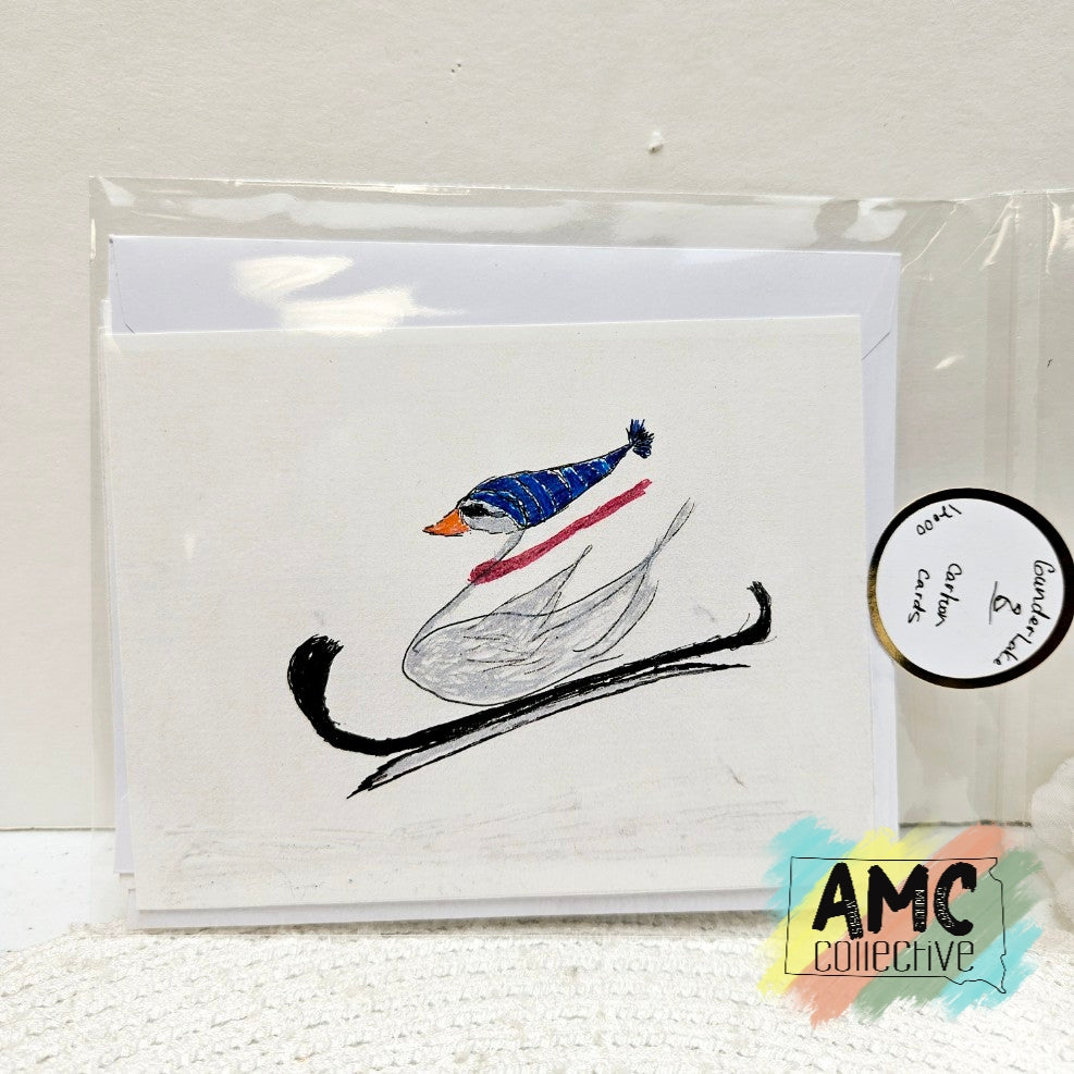 Sledding Goose Hand-Drawn Print Cards