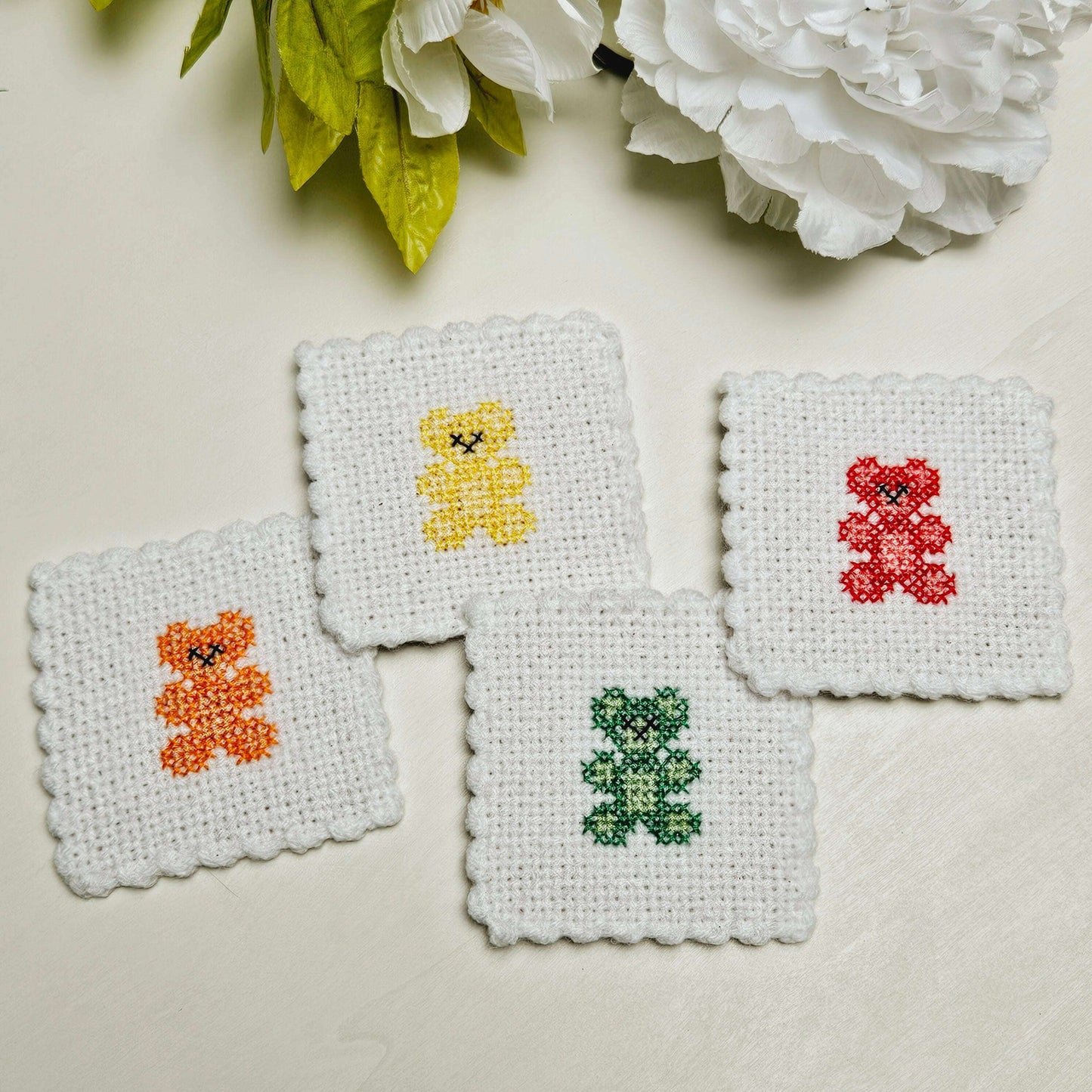 Embroidered Bears Coasters Set