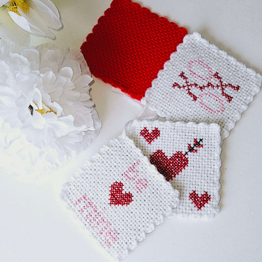 Embroidered Valentines Coasters Set