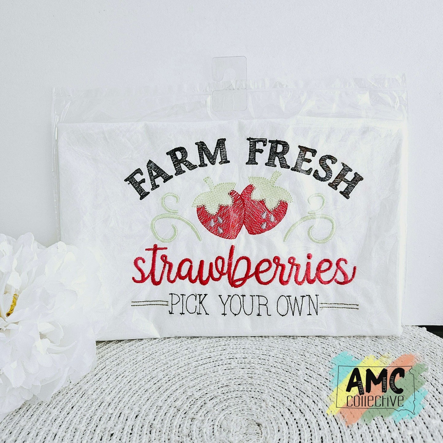 Embroidered Tea Towel - Farm Fresh Strawberries