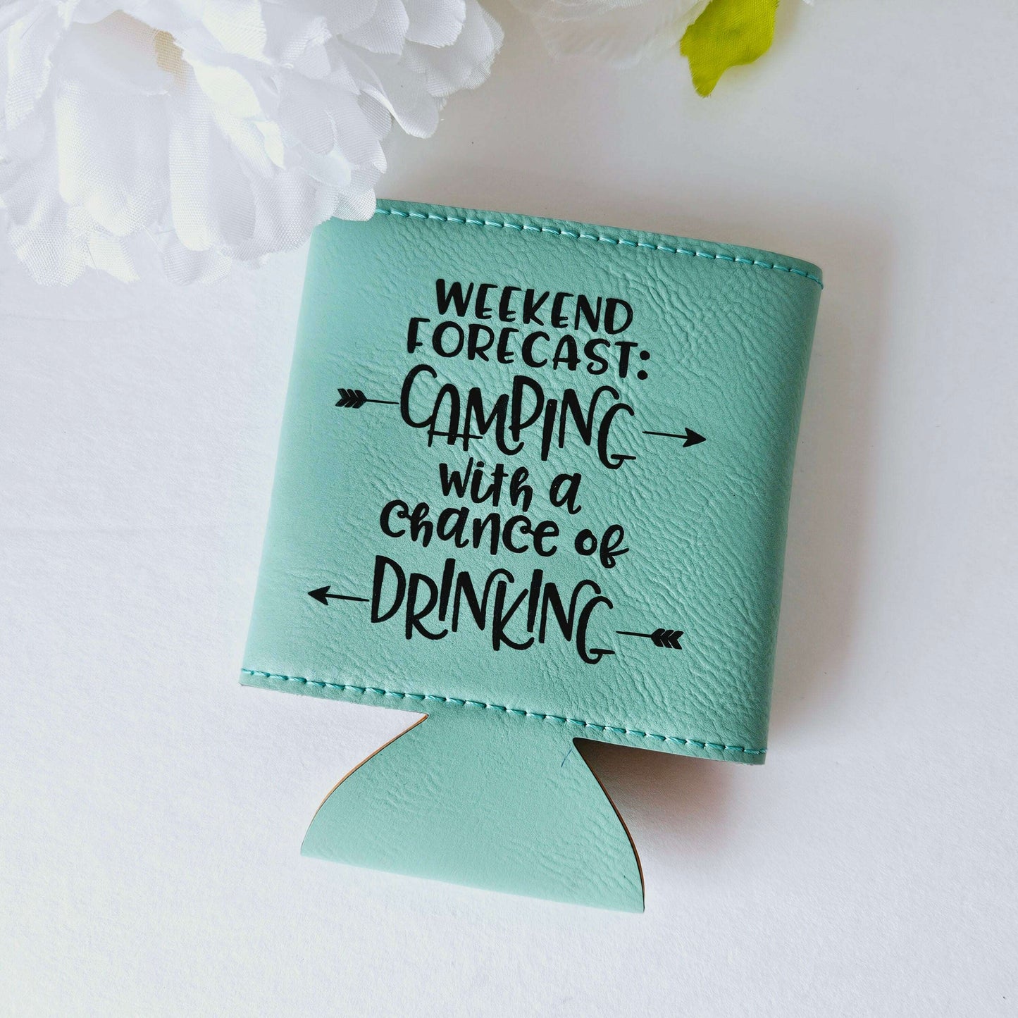 Weekend Forecast Camping Engraved Leather Cozy