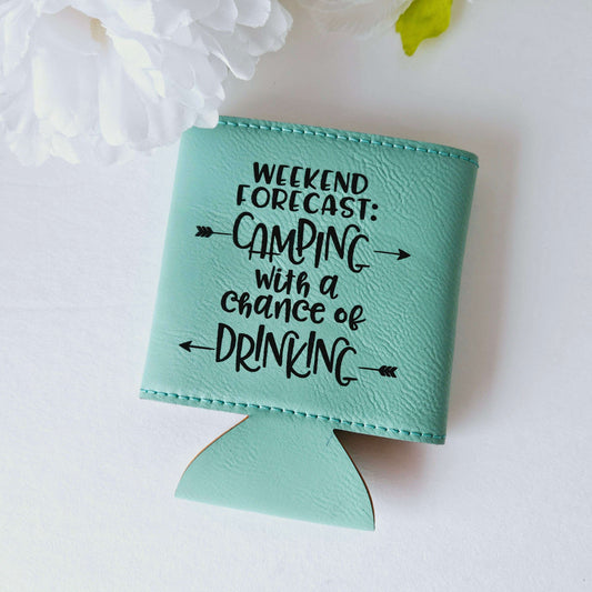 Weekend Forecast Camping Engraved Leather Cozy