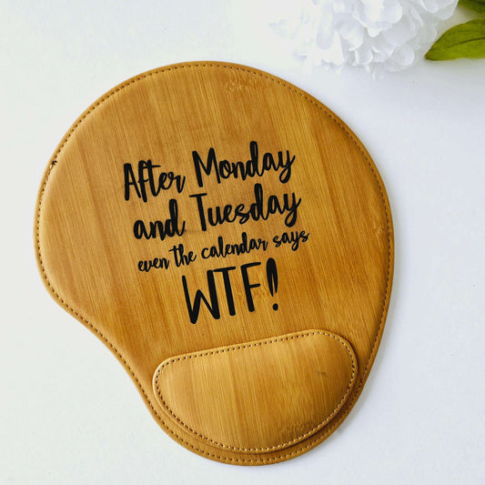 WTF Woodgrain Engraved Mouse Pad
