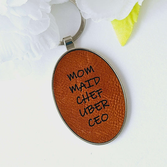 Engraved Oval Keychain Mom Maid Chef