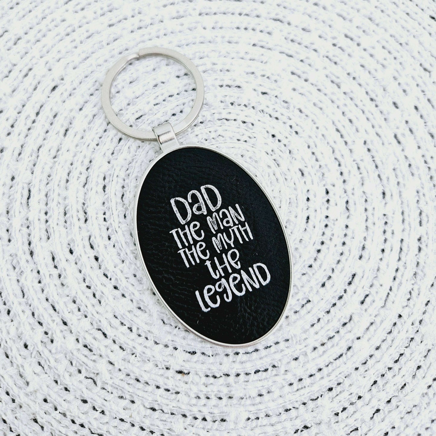 Engraved Oval Keychain Dad Man Myth Black