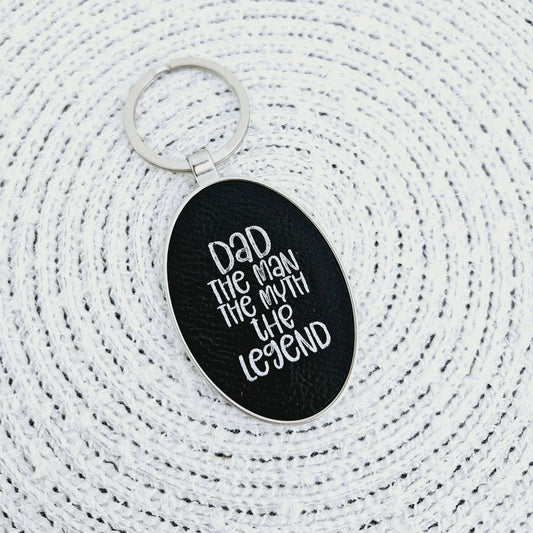 Engraved Oval Keychain Dad Man Myth Black