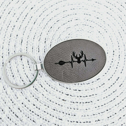 Engraved Oval Keychain Hunting Heartbeat Grey